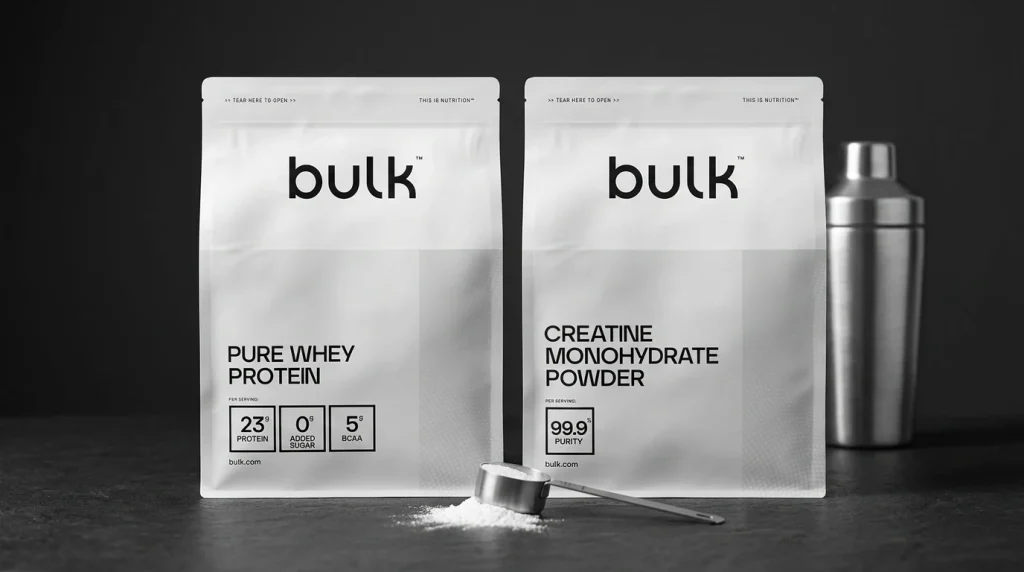 Produits Bulk : whey, créatine et compléments de la marque britannique