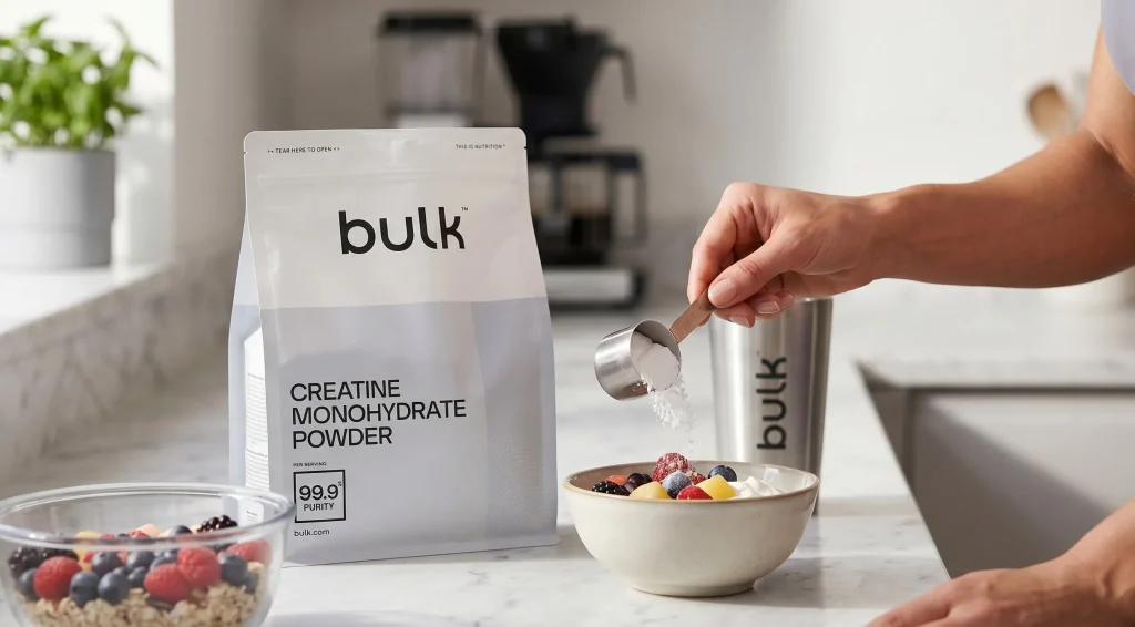 Créatine monohydrate Bulk en poudre, sachet et dosette