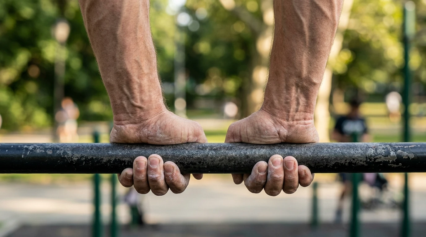 Prise en false grip sur une barre de traction pour le muscle up