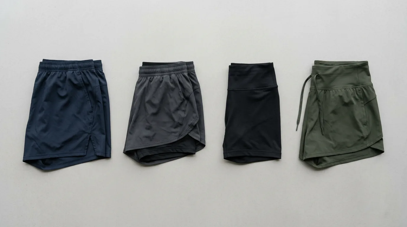 Les quatre types de bas de running : short fendu, 2-en-1, shorty et taille haute