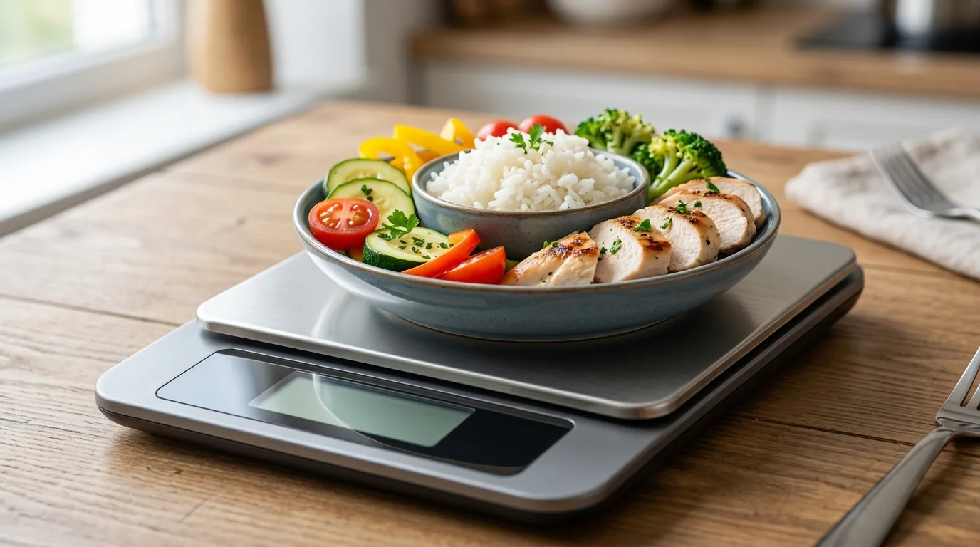 Aliments et balance pour calculer ses besoins caloriques