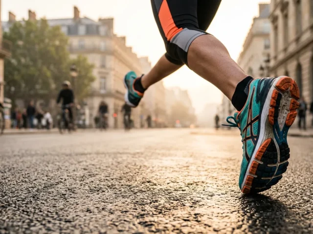 choisir sa chaussure de running femme : vue sur les pieds d'une coureuse en action