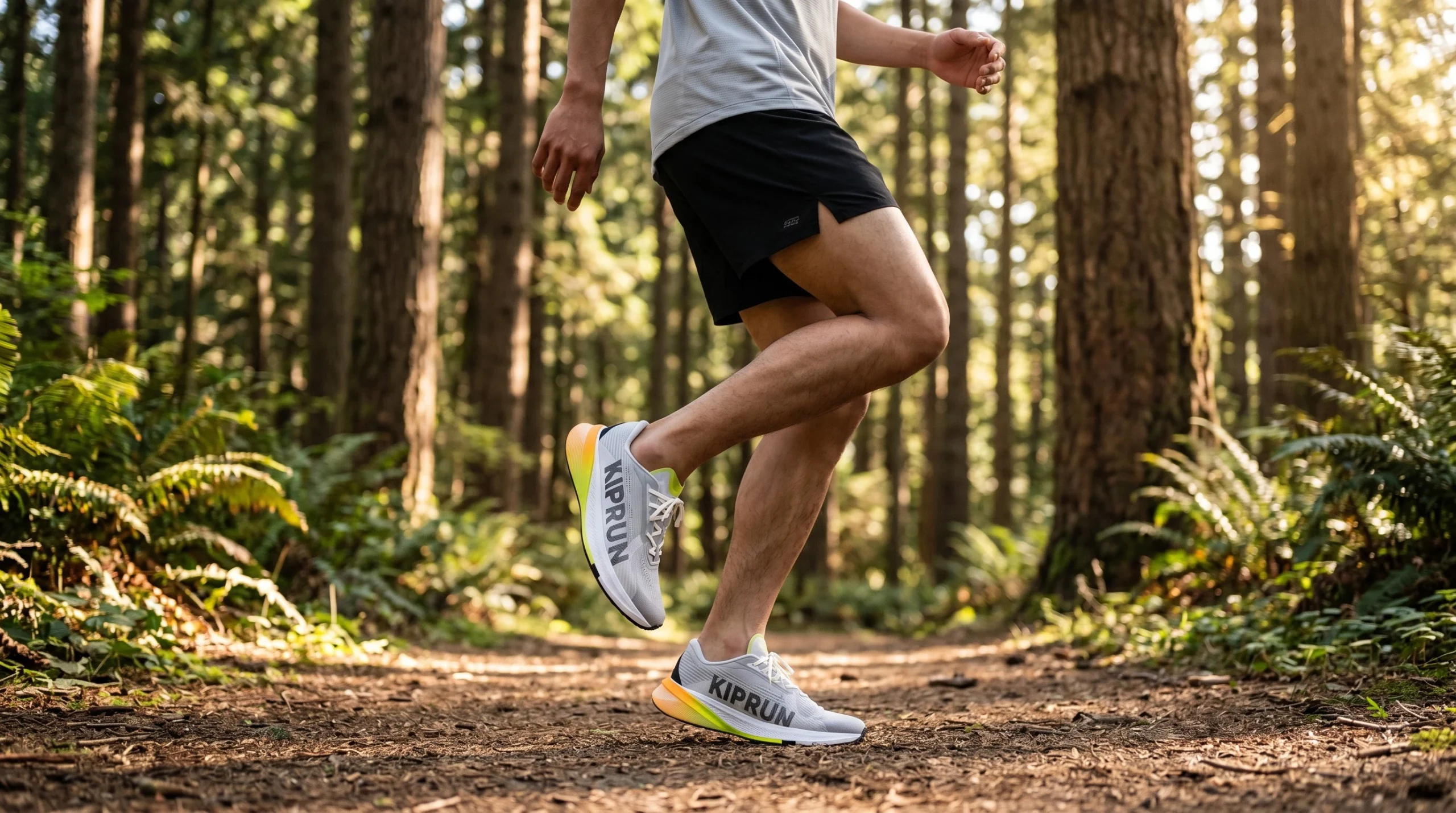 Coureur sur un chemin avec des chaussures de running Kiprun Kipcore Premium