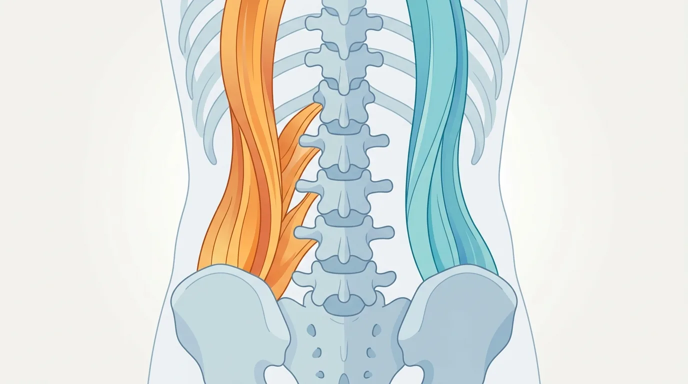 muscles paravertébraux du dos en contracture, vue anatomique simplifiée