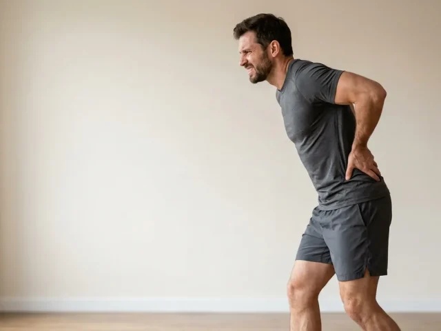 contracture musculaire dans le dos, homme se tenant les lombaires
