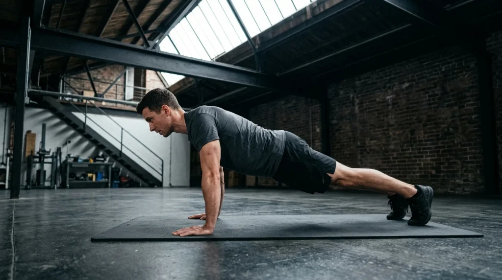 Pratiquant enchainant un drop set avec des halteres de charges decroissantes en salle de musculation