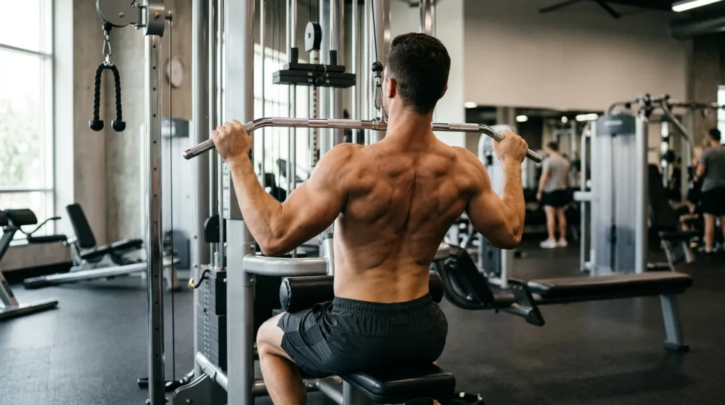 exercice dos a la poulie : tirage vertical lat pulldown en salle de musculation
