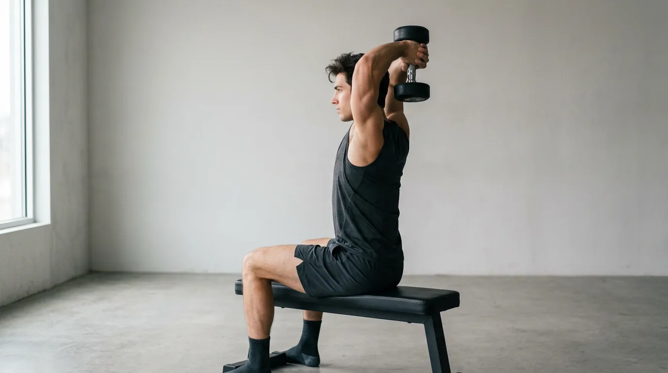 extension nuque aux haltères pour travailler la longue portion du triceps