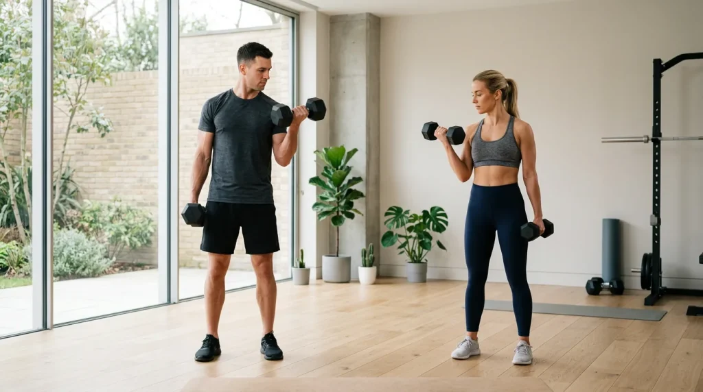 exercices bras avec halteres pour homme et femme