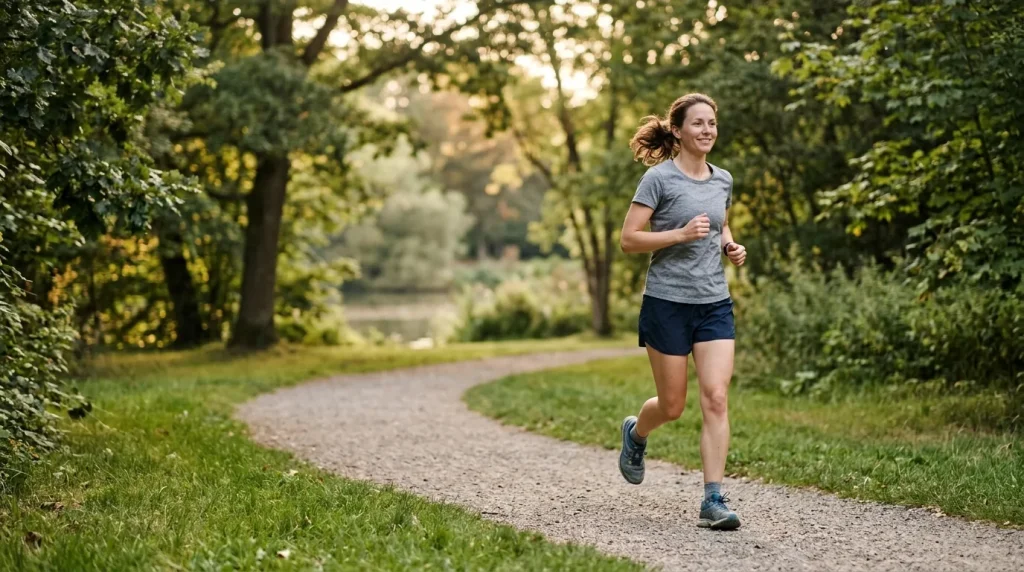 Coureur débutant courant à allure modérée dans un parc