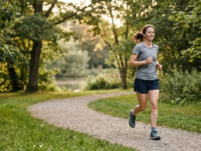 Coureur débutant courant à allure modérée dans un parc
