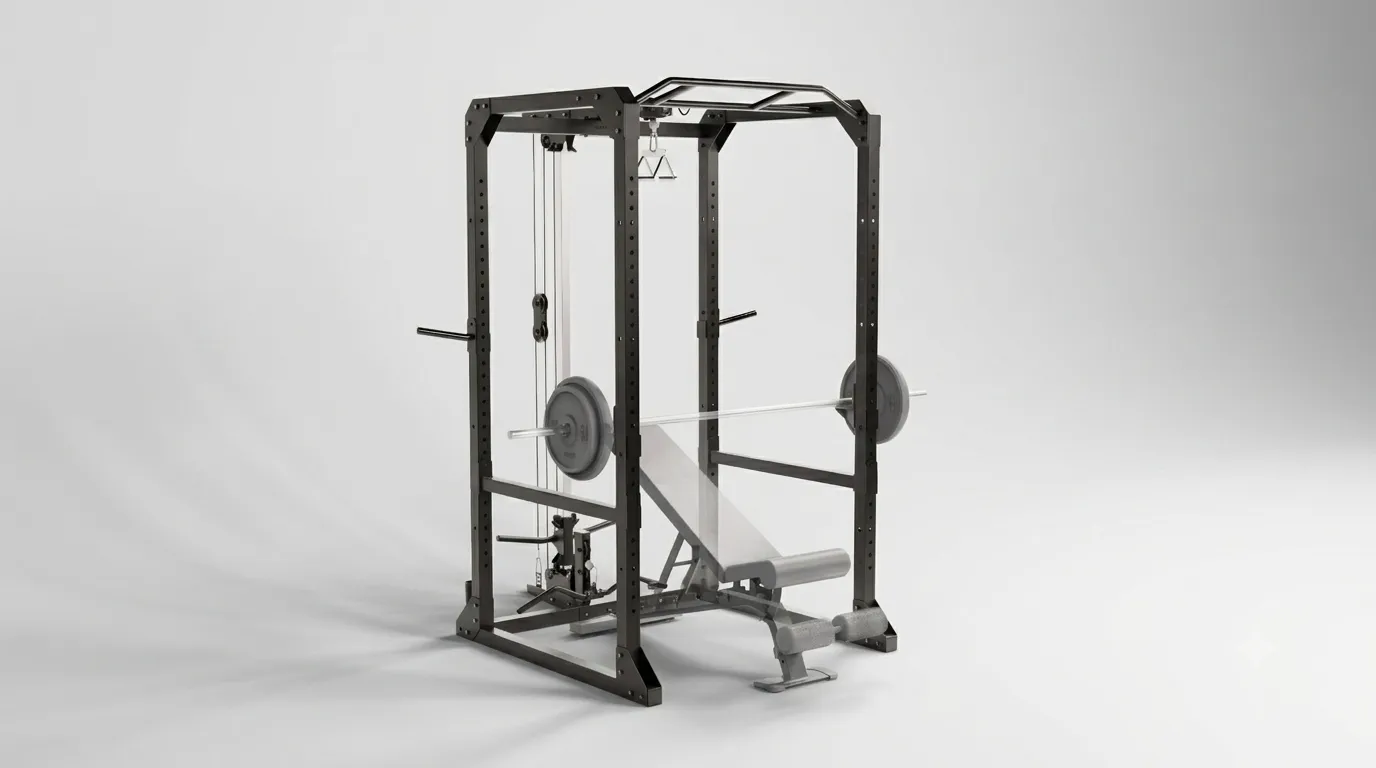 Cage Power Rack 900 en utilisation dans un home gym