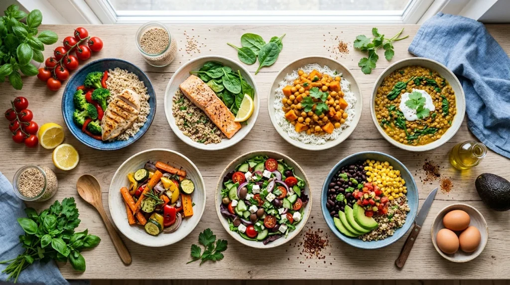 menu équilibré pour la semaine avec repas variés et ingrédients frais