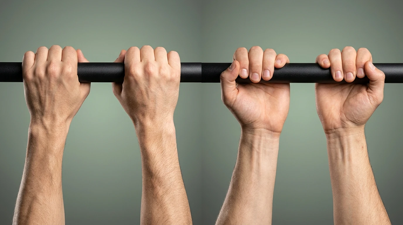 Deux prises de traction : pronation paumes vers l'avant et supination paumes vers soi