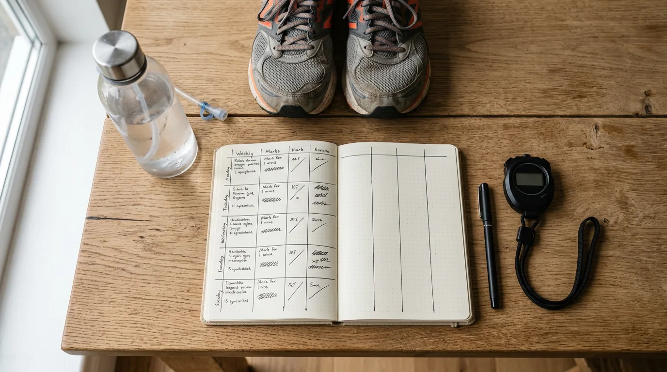 Plan d'entraînement semi-marathon noté dans un carnet de bord runner