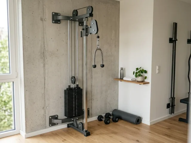poulie de musculation fixée au mur dans un home gym maison