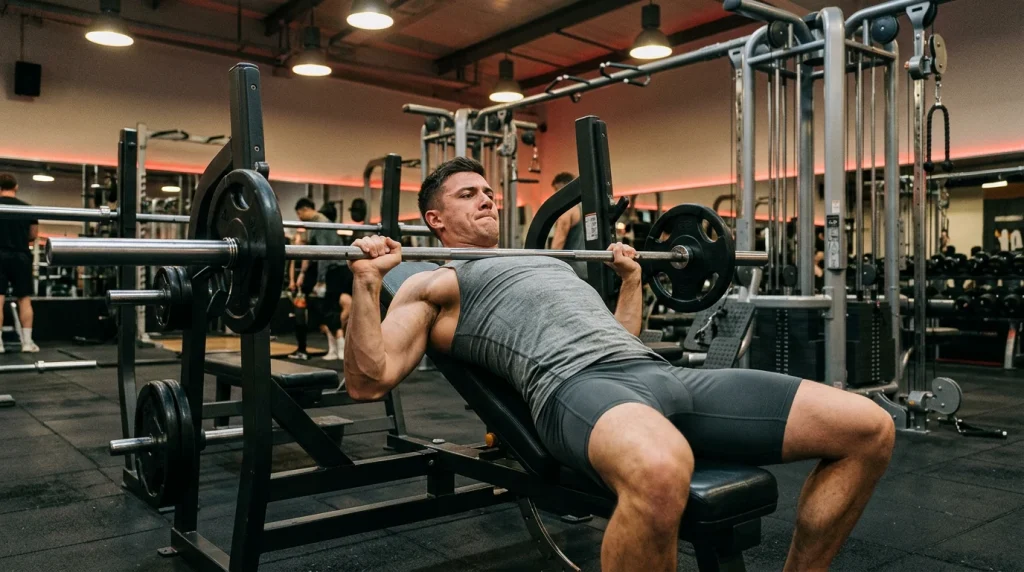 Pratiquant suivant un programme de musculation 3 fois par semaine en salle