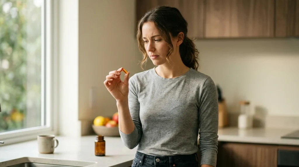 effets secondaires de la taurine : personne examinant un complement alimentaire