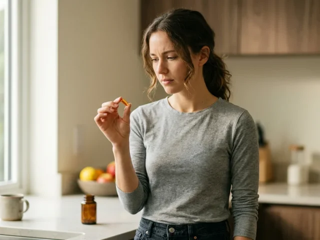 effets secondaires de la taurine : personne examinant un complement alimentaire