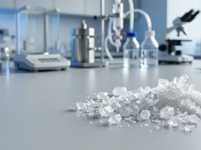Cristaux de taurine, dérivé d'acide aminé soufré présent dans l'organisme humain