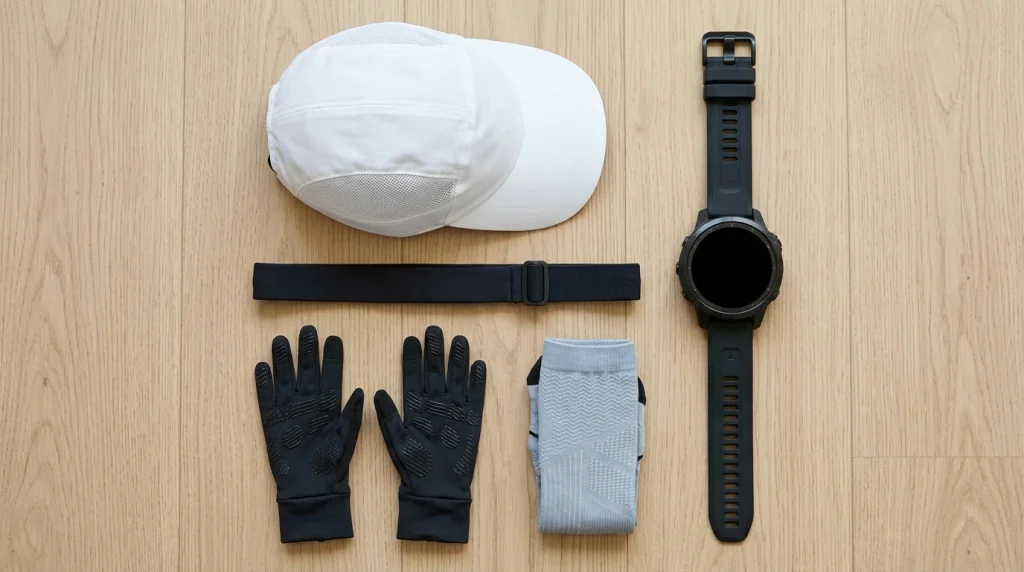 Les accessoires running indispensables : chaussettes, casquette, gants, montre et ceinture