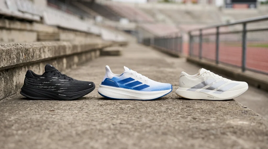 Sélection de chaussures de running adidas : Supernova Rise, Ultraboost et Adizero Evo SL