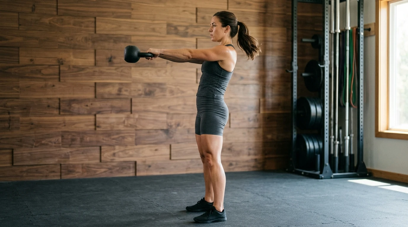 Personne réalisant un kettlebell swing avec le dos neutre