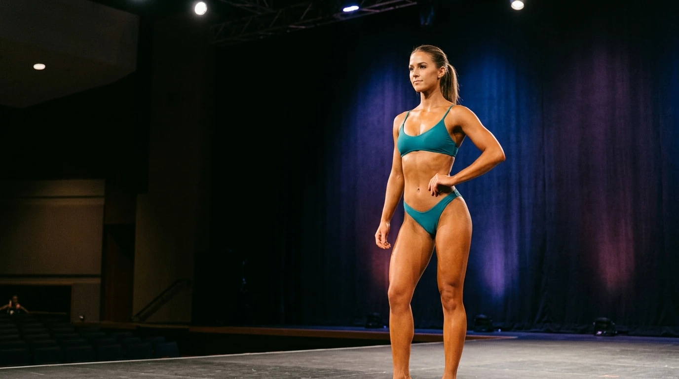 athlète en catégorie bikini lors d'une compétition de bodybuilding féminin