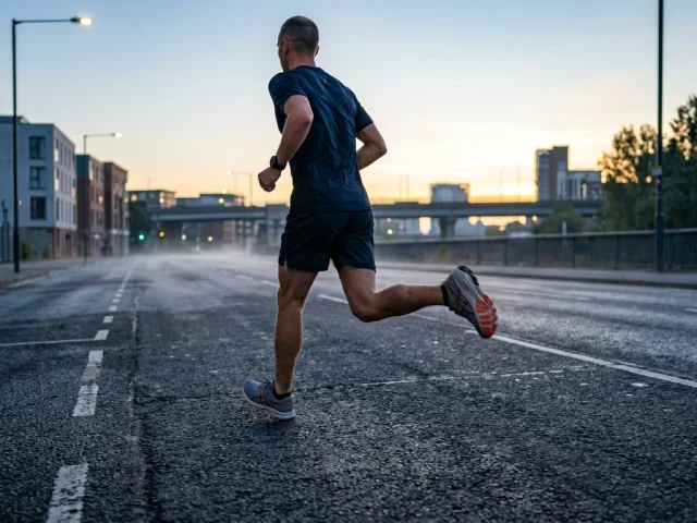 cadence de course a pied : coureur en action sur piste, foulees rapprochees visibles