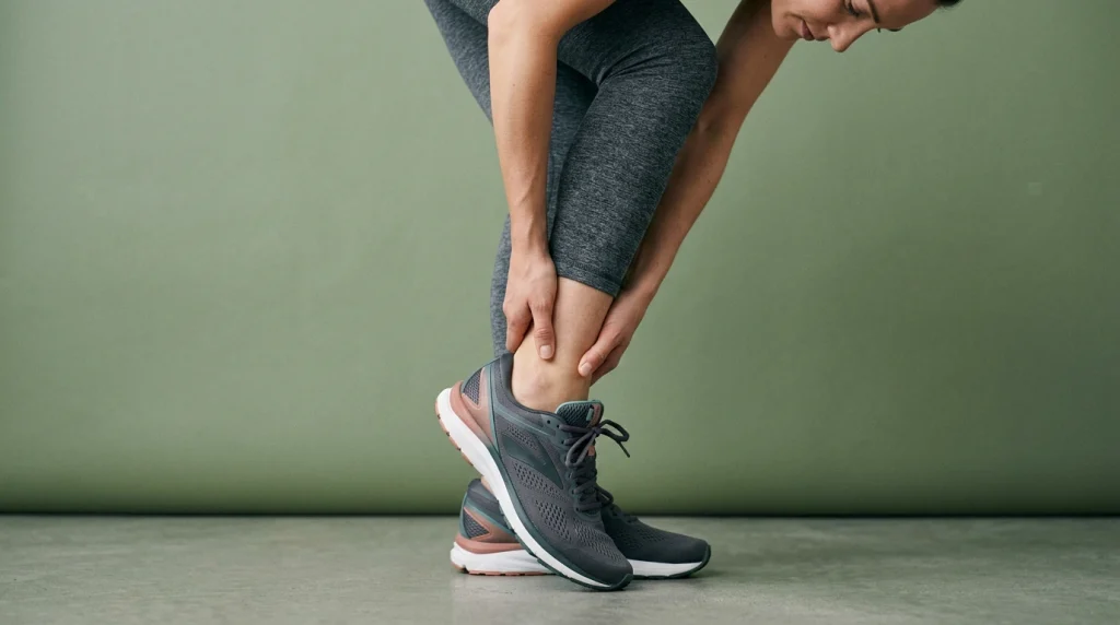 Coureur qui ressent une douleur a la cheville pendant une sortie running