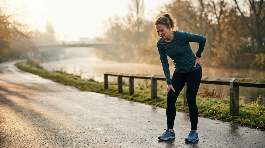 Coureur qui ressent une douleur a la hanche pendant l'entrainement en exterieur