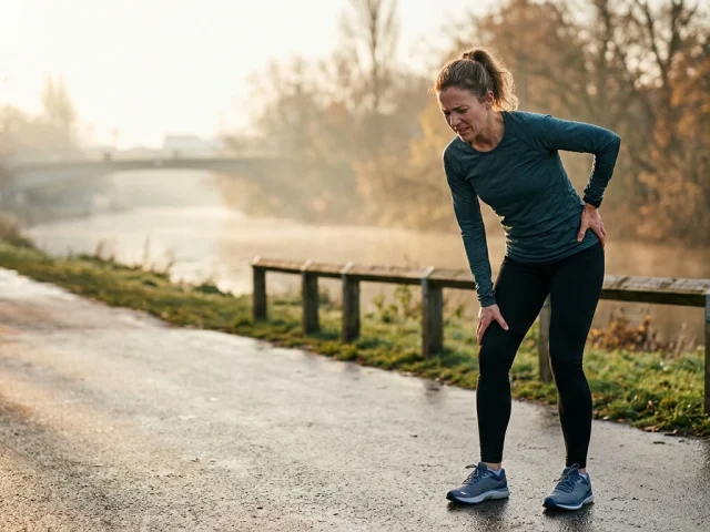 Coureur qui ressent une douleur a la hanche pendant l'entrainement en exterieur