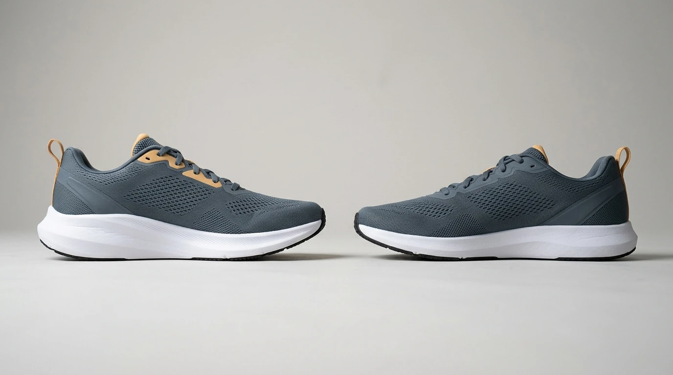 Comparaison visuelle entre une chaussure à drop élevé et une chaussure à faible drop