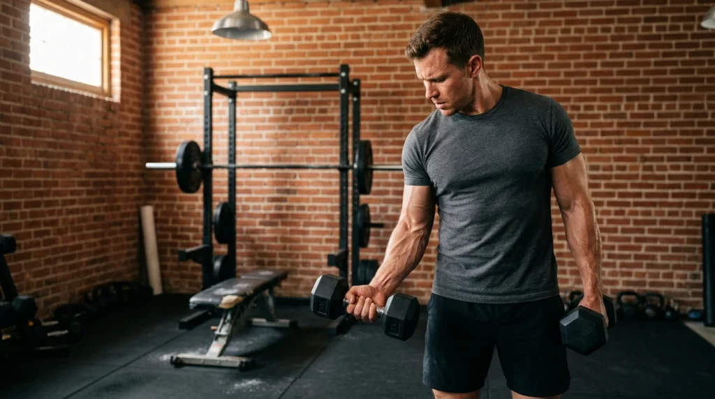 travail excentrique en musculation lors d'un curl biceps