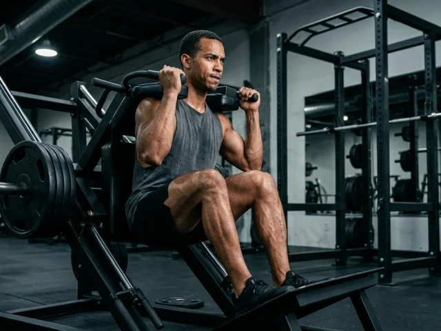 exercice quadriceps en salle : hack squat en position basse