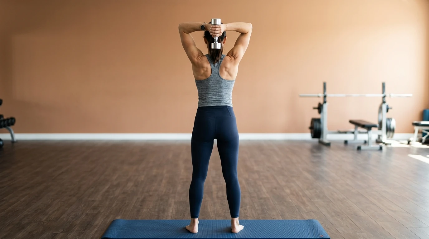 extension triceps debout avec haltère pour retendre l'arrière du bras