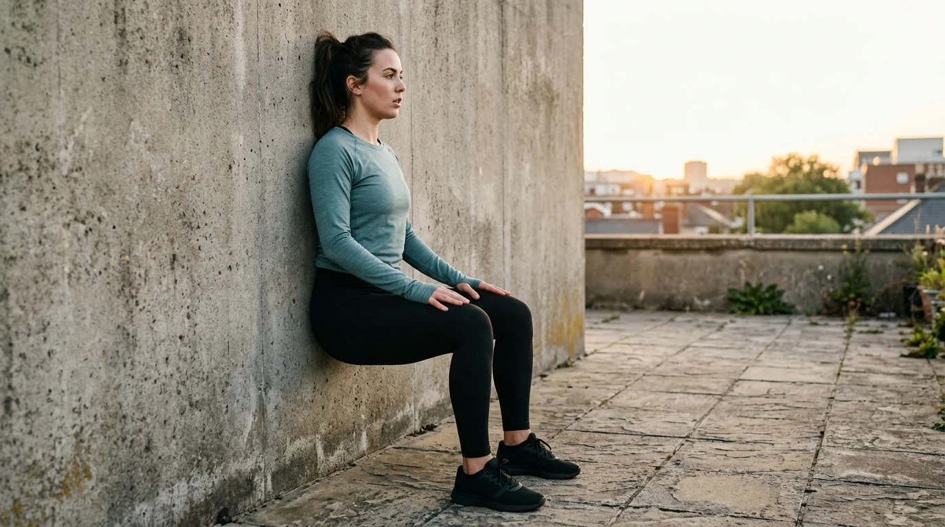 exercice de callisthénie niveau intermédiaire, wall sit ou pistol squat assisté