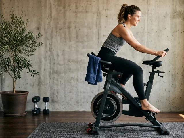Personne faisant 20 minutes de vélo d'appartement par jour chez elle