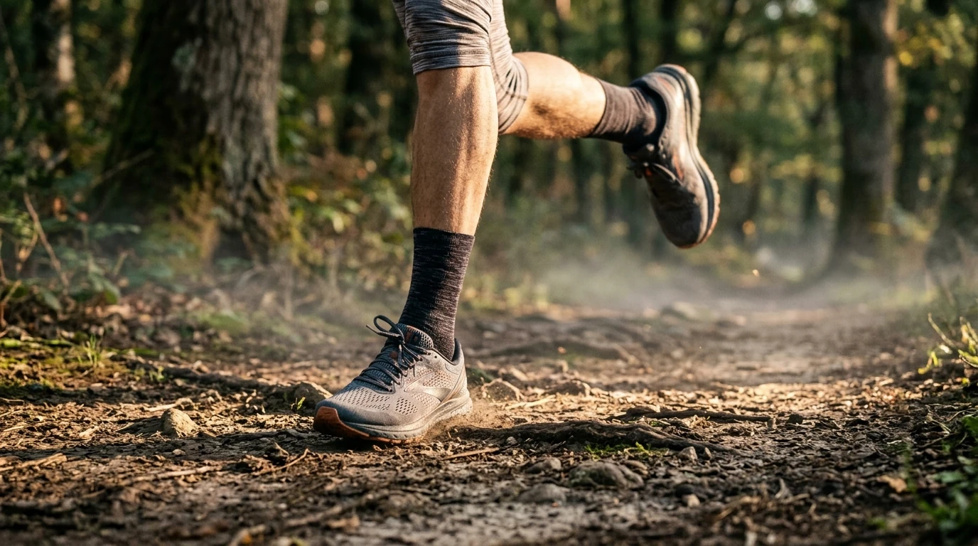 Chaussures de running portées lors d'un jogging à allure modérée