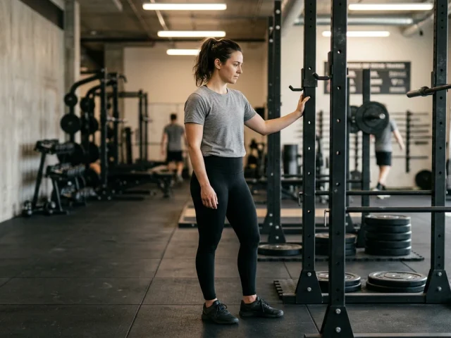 débutant en musculation face au matériel d'une salle de sport