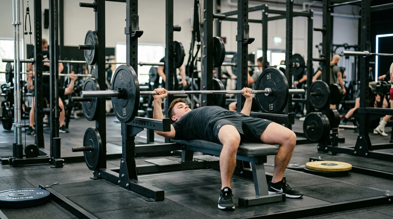 débutant réalisant une série de développé couché en musculation