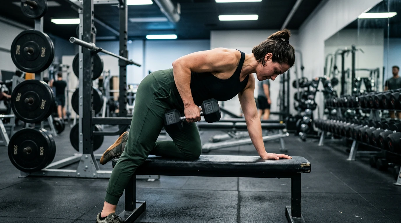 femme pratiquant le rowing haltère en musculation