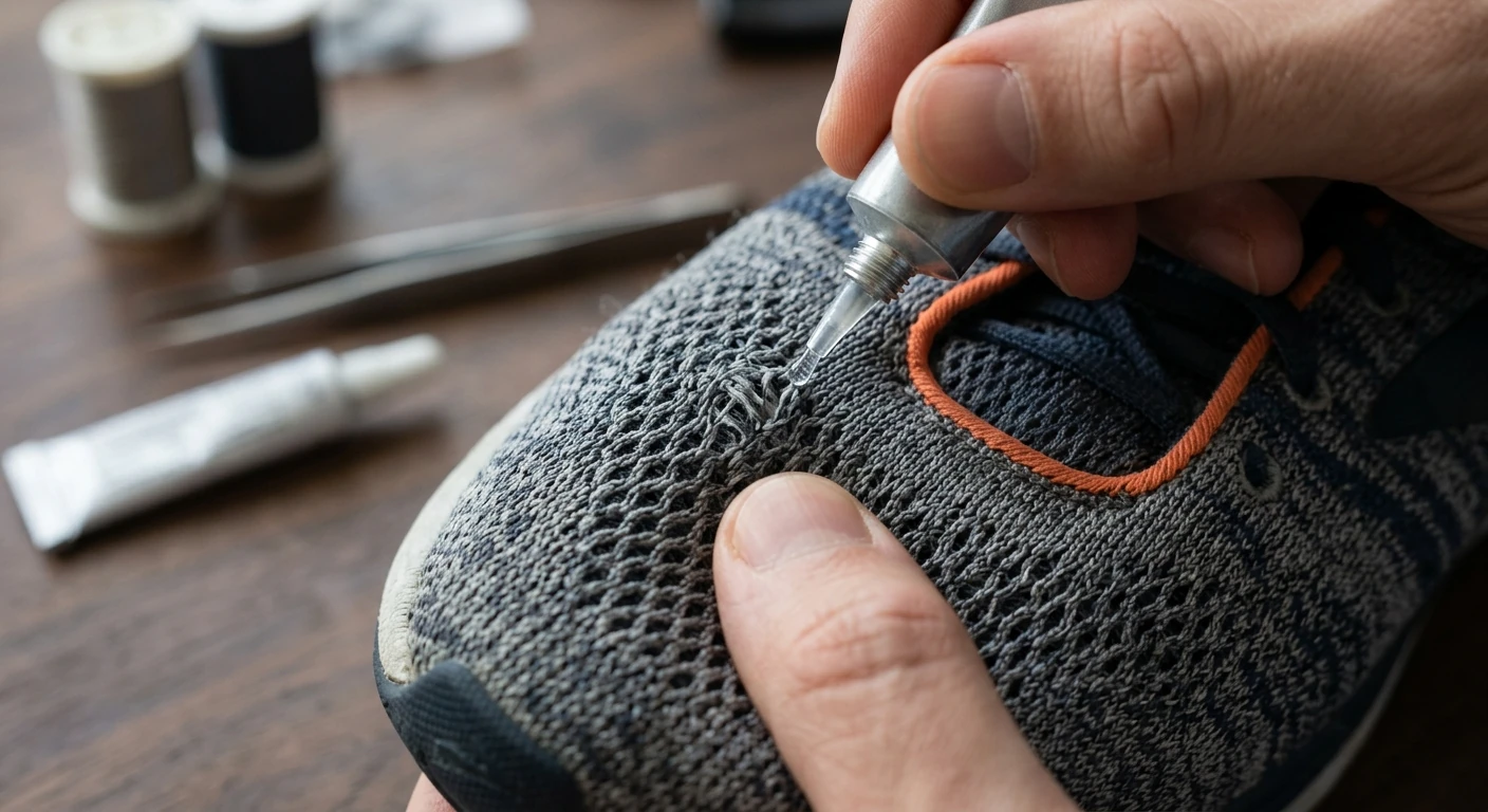 Réparation d'un accroc de mesh sur une chaussure de running