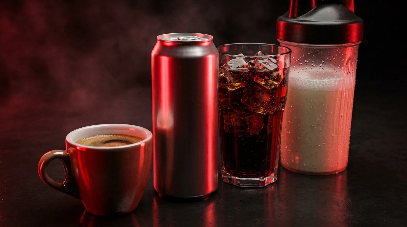 cumul de sources de caféine dans une journée : café, pre-workout et boisson énergisante