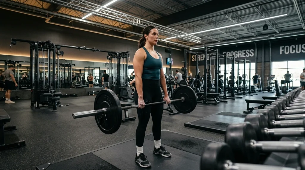 Femme pratiquant la musculation en salle pour une prise de masse féminine