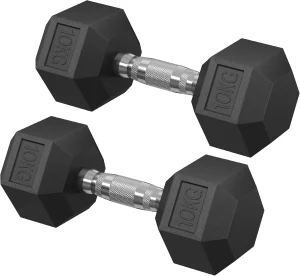 Lot d'haltères hexagonaux SONGMICS 2x10 kg, poignée chromée