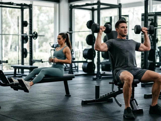 Duo s'entraînant en salle pour illustrer un programme de musculation sur 5 jours par semaine