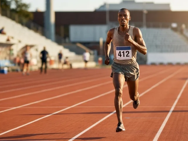 Record du 10 km : coureur en compétition sur route en plein effort
