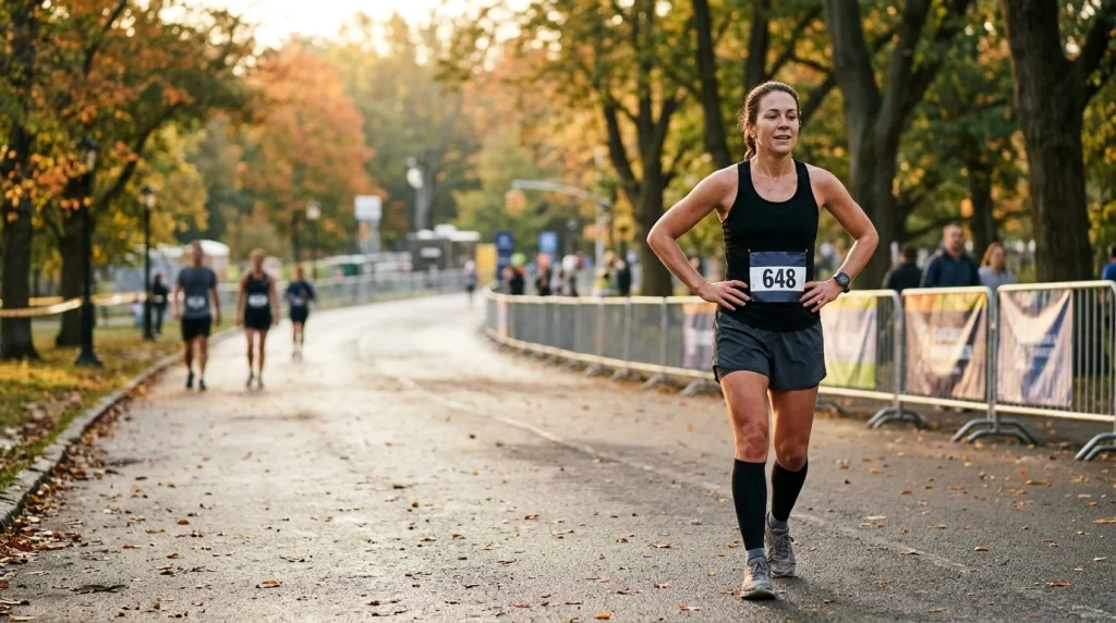 Coureur en phase de récupération juste après un semi-marathon