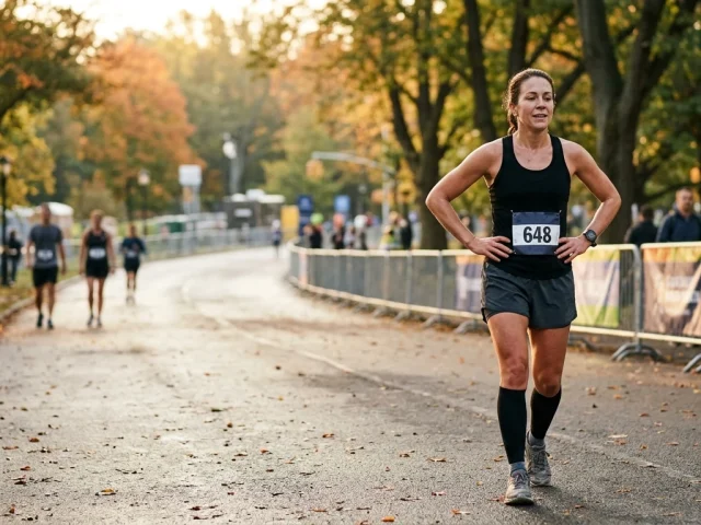 Coureur en phase de récupération juste après un semi-marathon